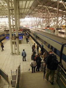 One of the eleven bullet trains serving the country. Cruising speed is 190 MPH!